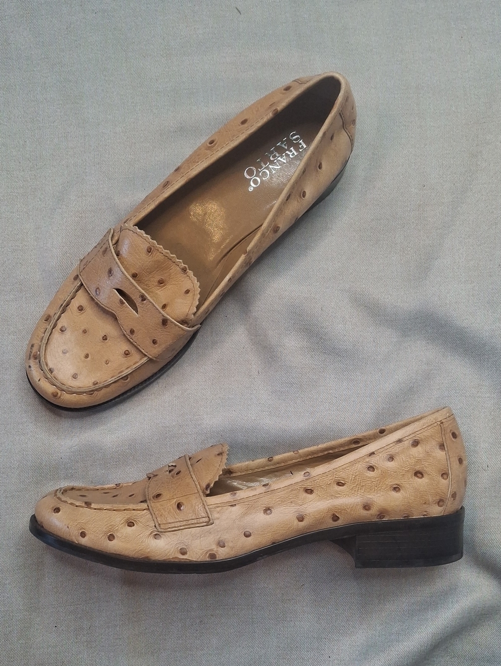 Franco Sarto Tan Ostrich-Embossed Leather Loafers